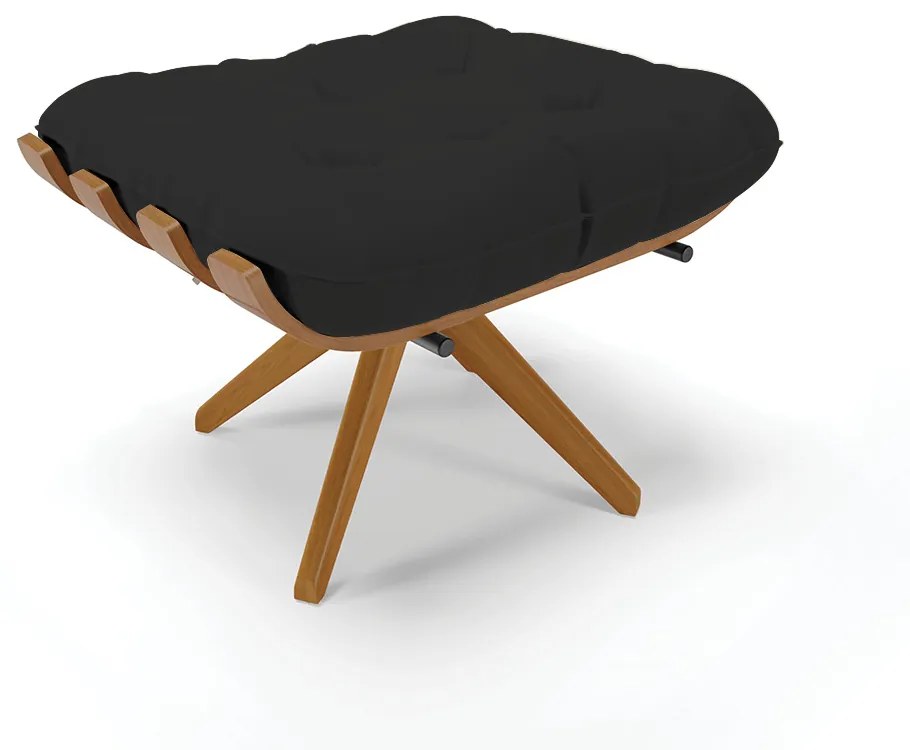 Poltrona com Puff Giratório Costela Veludo Preto Base de Madeira MA30 M11 - D'Rossi