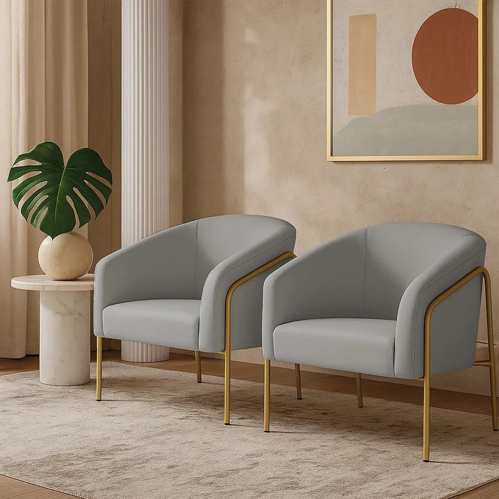 Poltrona Sala Industrial Alta Dourado Kit 2 Stella Suede D03 - D'Rossi  - Cinza