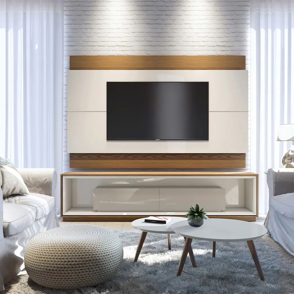 Painel Decorativo Sala de Estar 218cm Julien Off White/Freijó G29 - Gran Belo