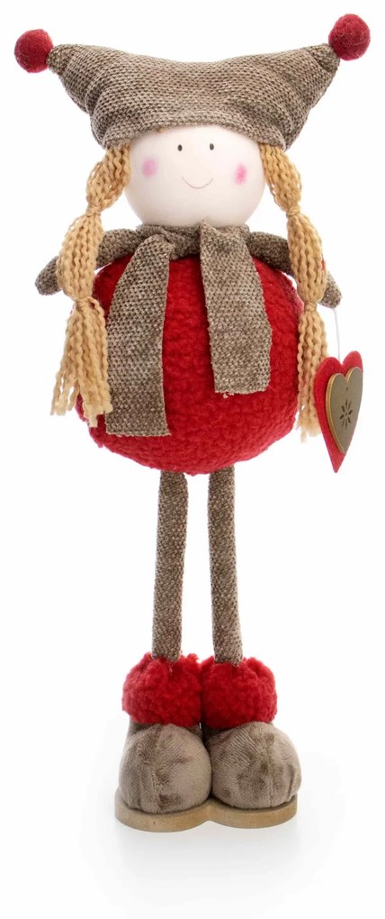 Boneco de Natal Menina em Pé Vermelho e Marrom 40x15 cm - D'Rossi