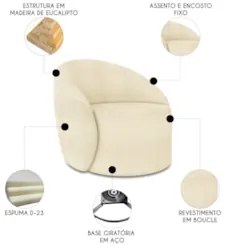Poltrona Sala Giratória Redonda 91cm Steve Boucle Bege I01 - Mpozena