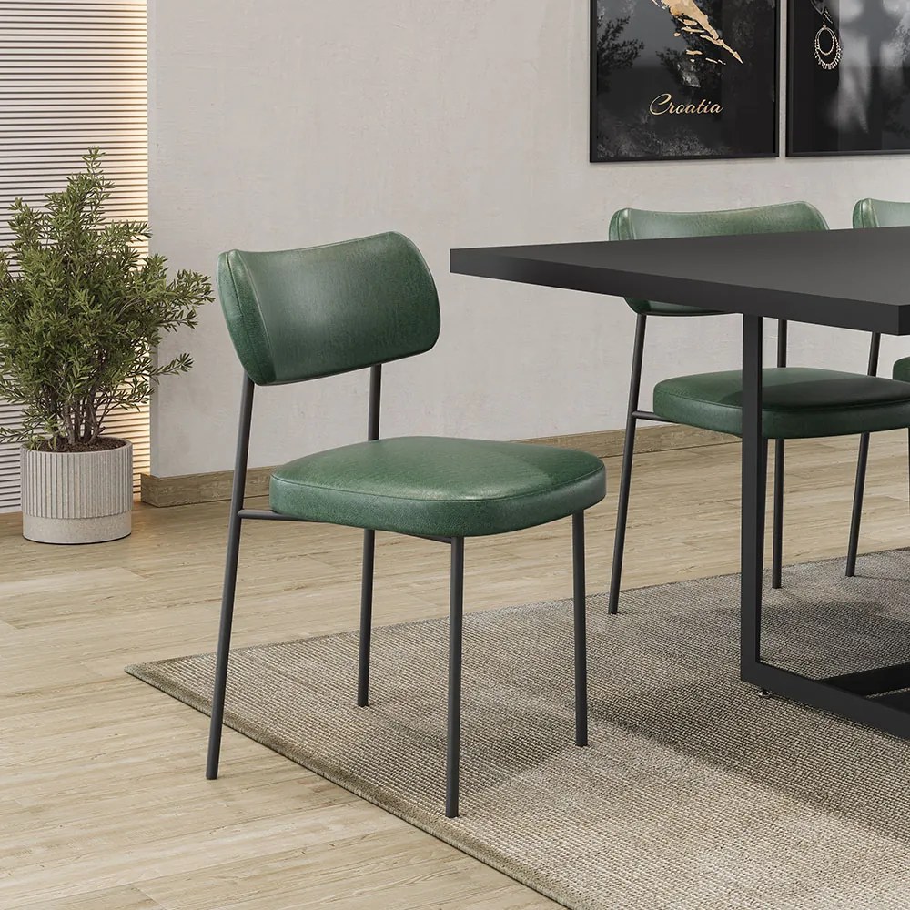Cadeiras de Jantar Base Ferro Nile kit 8 Sintético PU A08 - D'Rossi - Verde