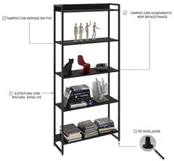 Estante Livreiro Dynamica Industrial 80cm 5 Prateleiras C08 Preto Ônix