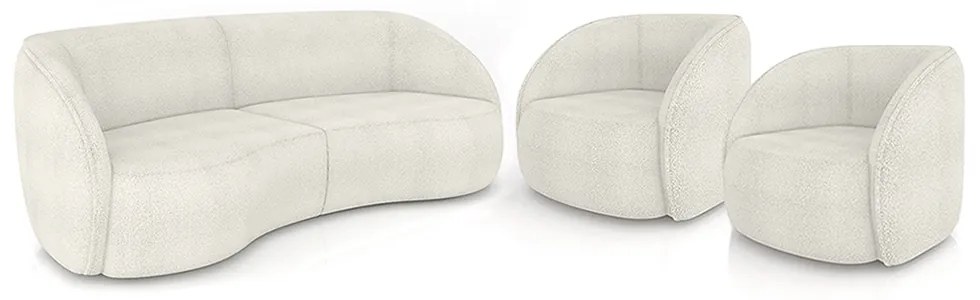 Conjunto Sofá Sala de Estar Bipartido 318cm e 2 Poltronas Clarke Bouclê OffWhite G45 - Gran Belo