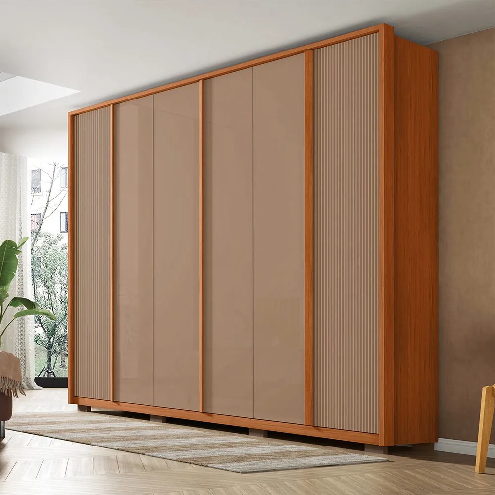 Guarda Roupa Santi Ripado com 6 Portas 4 Gavetas MDF Freijo/Sued G11 - Gran Belo