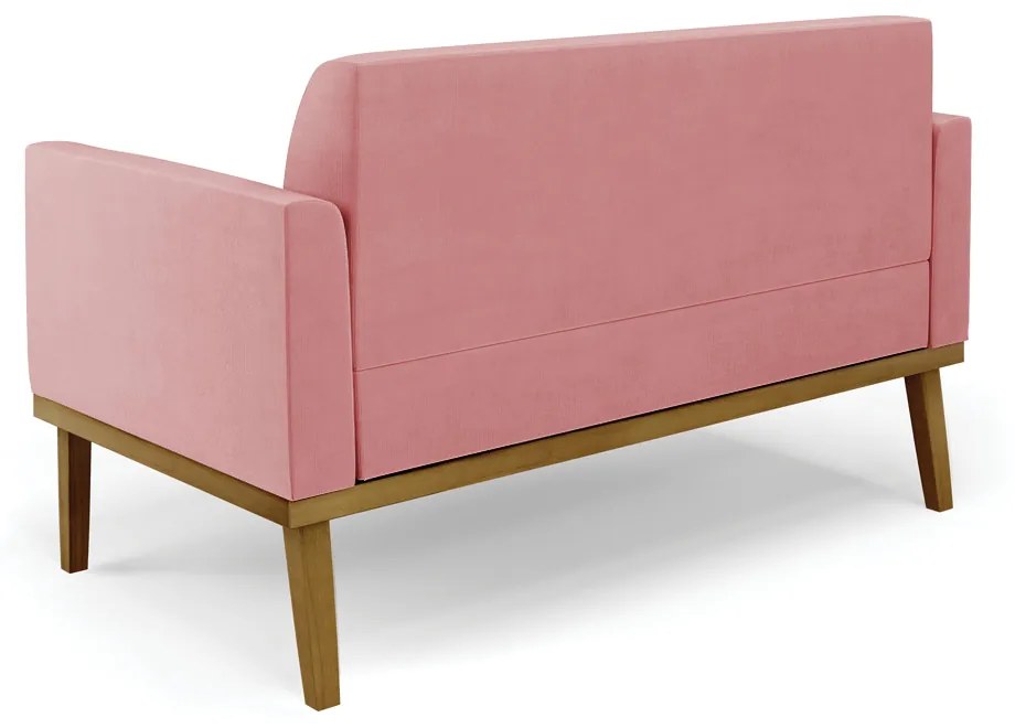 Sofá Namoradeira Base de Madeira Fixa Castanho Marisa Suede D03 - D'Rossi - Rose