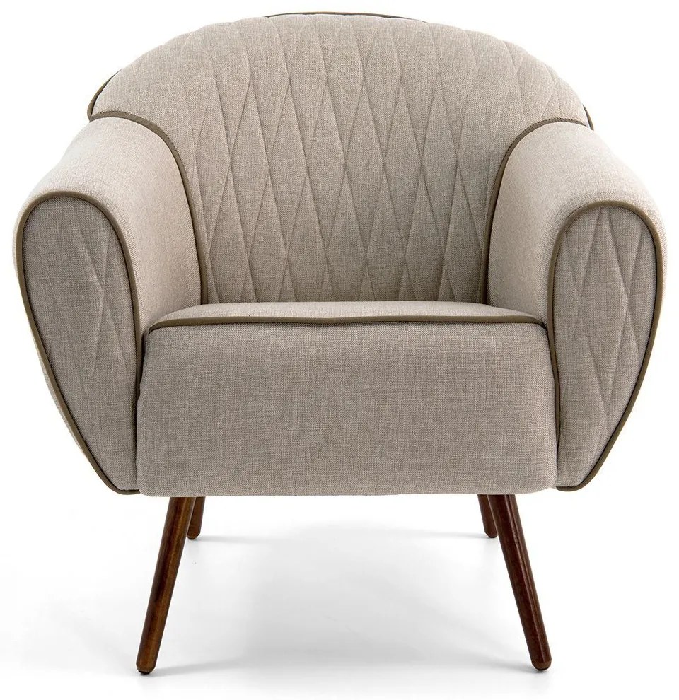 Poltrona Decorativa com Puff Sala de Estar Pés Palito Sacha Tressê Rústico G15 - Gran Belo