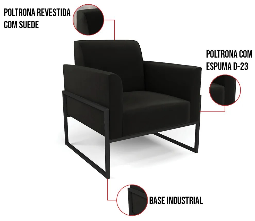 Poltrona Base Industrial Alta Preto Marisa Suede D03 - D'Rossi - Preto