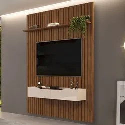 Painel para TV 65 Pol Ripado com Bancada Suspensa 183x240cm Pratisk D0