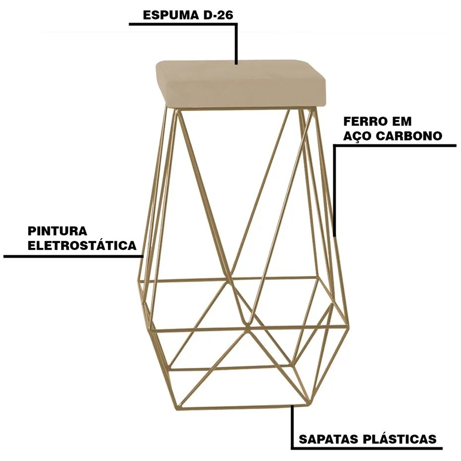 Banqueta Decorativa Kathy Base Gold Veludo Bege G41 - Gran Belo