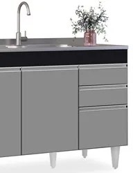 Armário Aéreo Virgínia e Balcão Com Pia 120cm Michigan Preto/Cinza - L