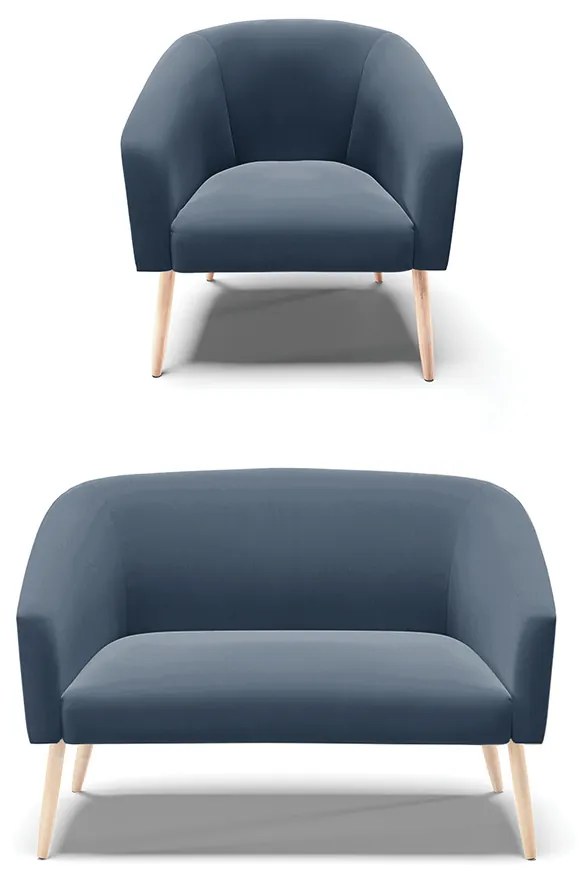 Namoradeira e Poltronas Pé Palito Natural Stella Suede Azul Marinho D03 - D'Rossi
