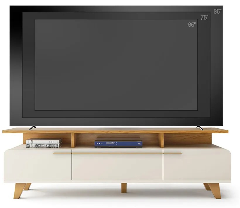 Rack para Sala Bancada de TV 70 Pol 200cm Zuri 2.0 H01 - D'Rossi - Off White e Cinamomo