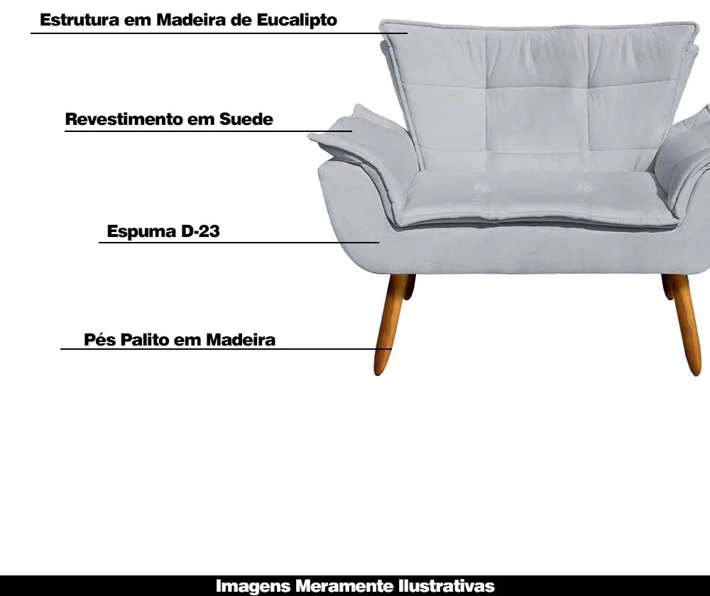 Poltrona Namoradeira Pés Palito Charger Suede Cinza G19 - Gran Belo