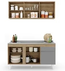 Armário Aéreo Argélia e Balcão Gabinete com Pia Inox 150cm Dakota Cast