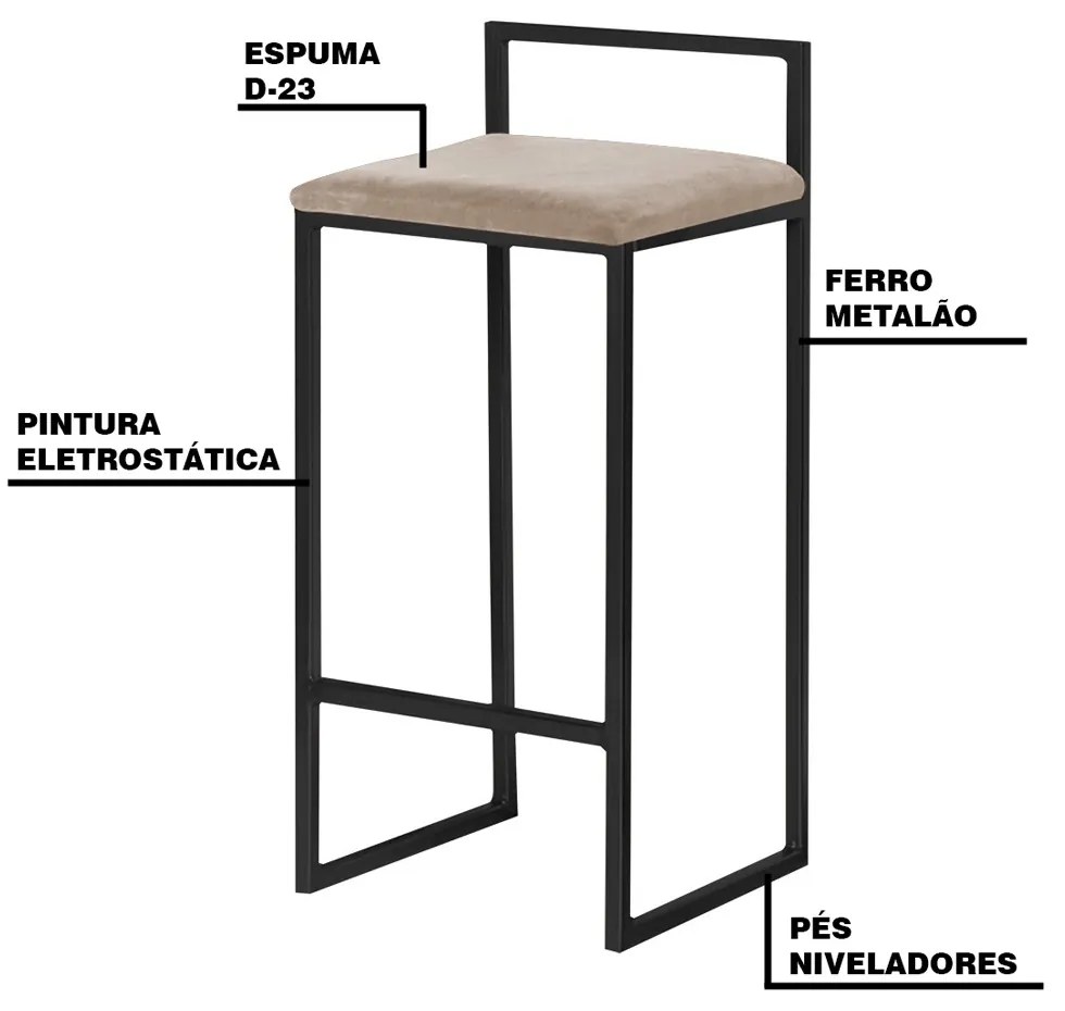 Kit 2 Banqueta Decorativa Selena Base Preta Suede Cappuccino G41 - Gran Belo