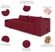Sofá 4 Lugares 323cm Com Puff Esquerdo Fay Veludo Bordo Z55 - Mpozenat