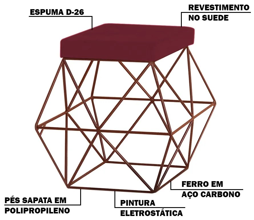 Kit 2 Puffs Decorativo Sala de Estar Base Bronze Trixie Suede Bordô G41 - Gran Belo