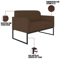Poltrona Namoradeira 2 Lugares Base Industrial Preta Maressa S06 Suede