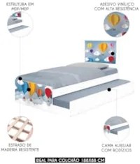 Cama Solteiro Infantil Com Auxiliar 188x88cm Balões K06 - Mpozenato