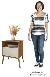 Mesa de Cabeceira Kit 2 45cm 1 Gaveta Caribe B02 Naturalle/Off White -