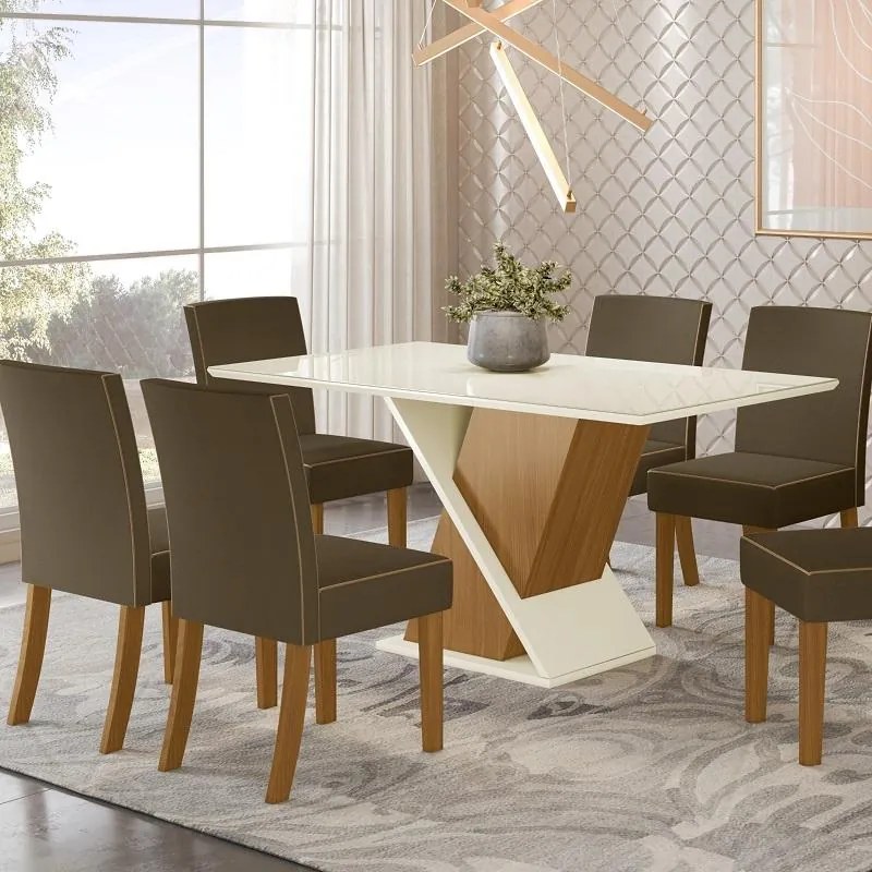 Mesa de Jantar Tampo de Vidro 160cm Solus Nature Off White