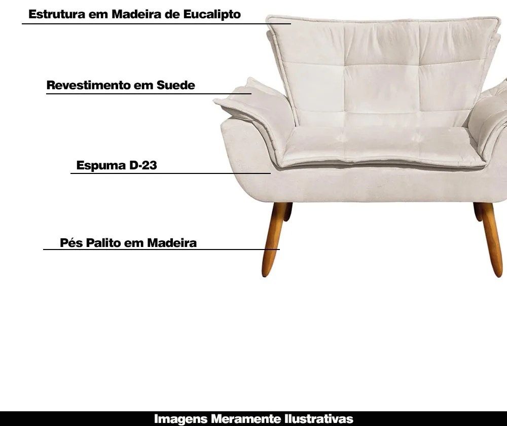 Poltrona Namoradeira Pés Palito Charger Suede Bege G19 - Gran Belo