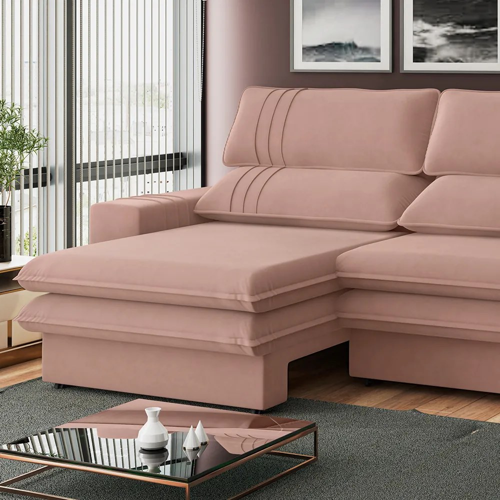 Sofá 2 Lugares Retrátil Noruega 230 cm Veludo Pés Tabaco - D'Rossi - Rose