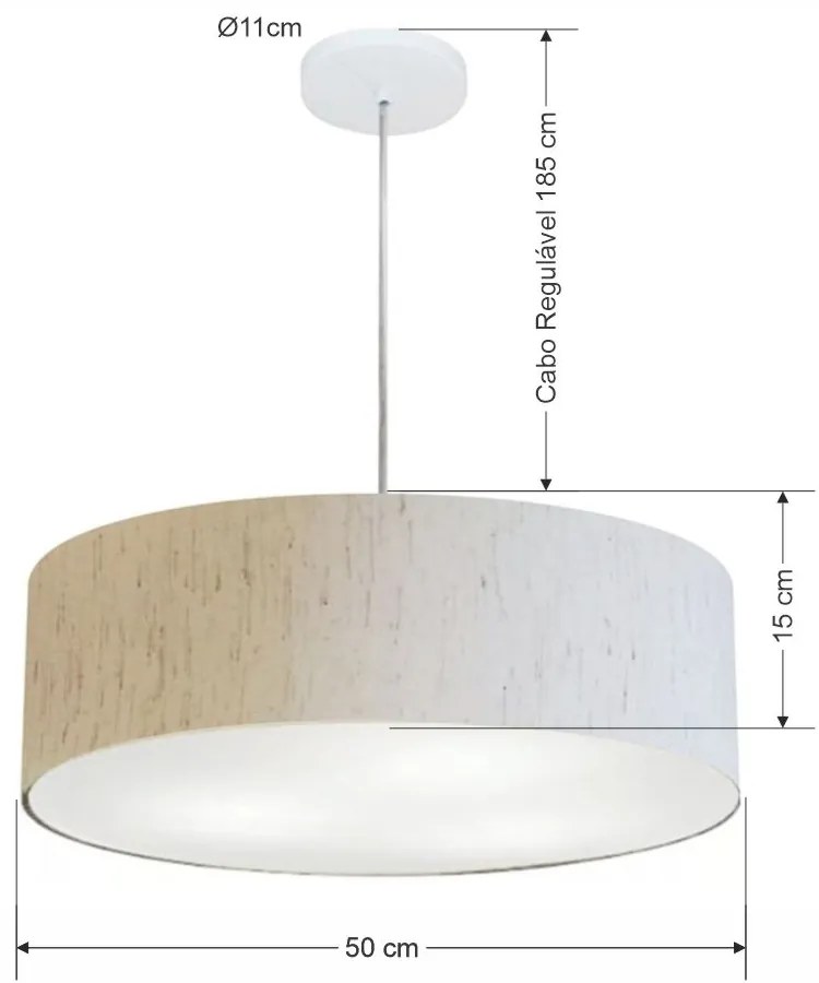 Lustre Pendente Cilíndrico Md-4217 Cúpula em Tecido 50x15cm Linho Bege - Bivolt