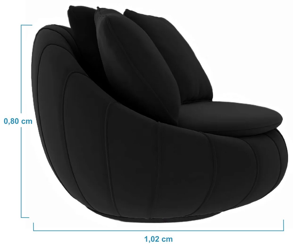 Poltrona Decorativa Redonda Giratória Glória Veludo Preto - Sheep Estofados - Preto