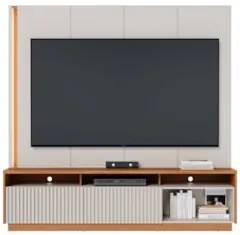 Estante Painel TV 75 Pol Com LED 200cm Mafra Freijó/Off White C05 - Mp