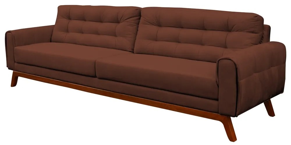 Sofá 4 Lugares Sala de Estar Eros 260 cm Veludo Marrom Base Fixa G15 - Gran Belo