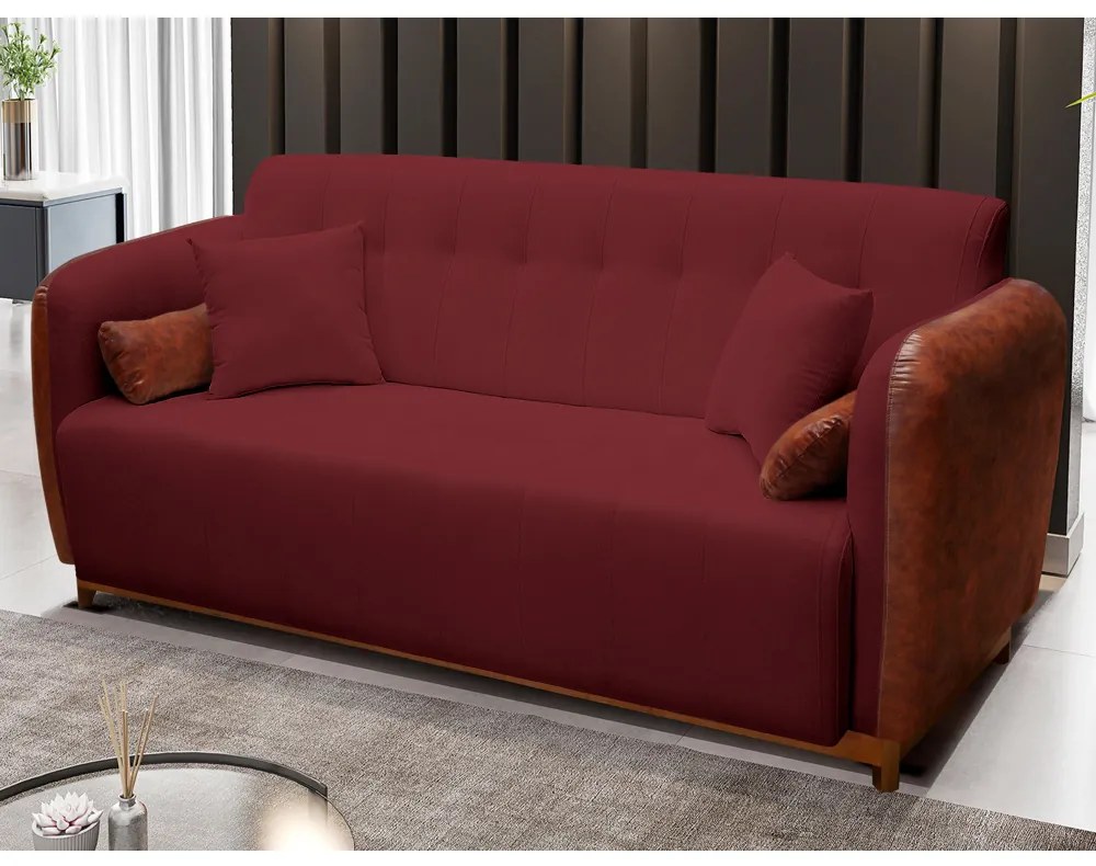 Sofá 3 Lugares Liverpool 1,90 m Compose Corino Ocre/Bordô - Decorar Estofados