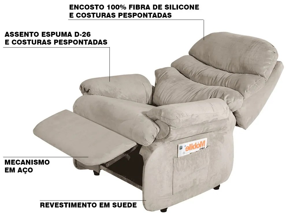 Poltrona do Papai Reclinável Debby Suede Areia G30 - Gran Belo