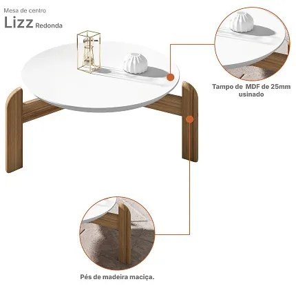 Mesa De Centro Lizz Branco/Cedro - Casa D Móveis
