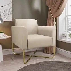 Kit 2 Poltronas Decorativas Base Industrial X Dourada Maressa S03 Sued
