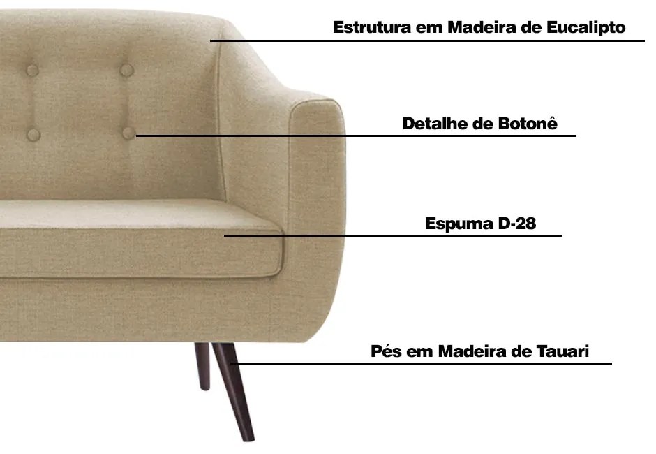 Sofá Decorativo 2 Lugares Pés Palito Cuddle Linho Bege G17 - Gran Belo