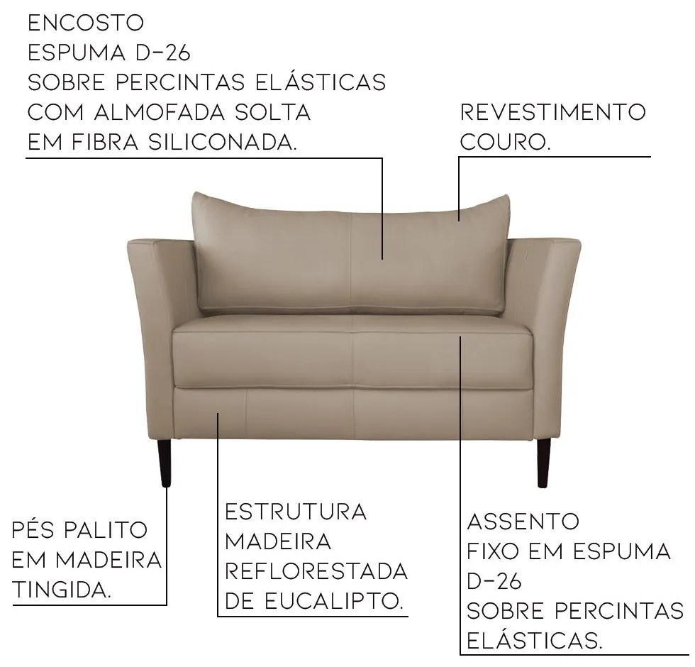 Conjunto Sofá 2 Lugares com 2 Poltronas Pés Palito Lubbock Couro Bege G58 - Gran Belo