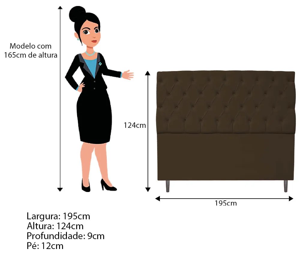 Cabeceira Estofada Liverpool 195 cm King Size Suede Marrom - ADJ Decor