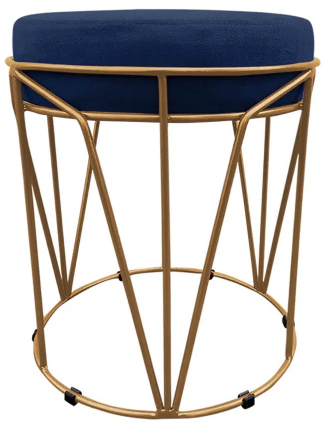Puff Multiuso com Mesa Babu 2 em 1 Suede Azul Marinho Base Dourado - D'Rossi