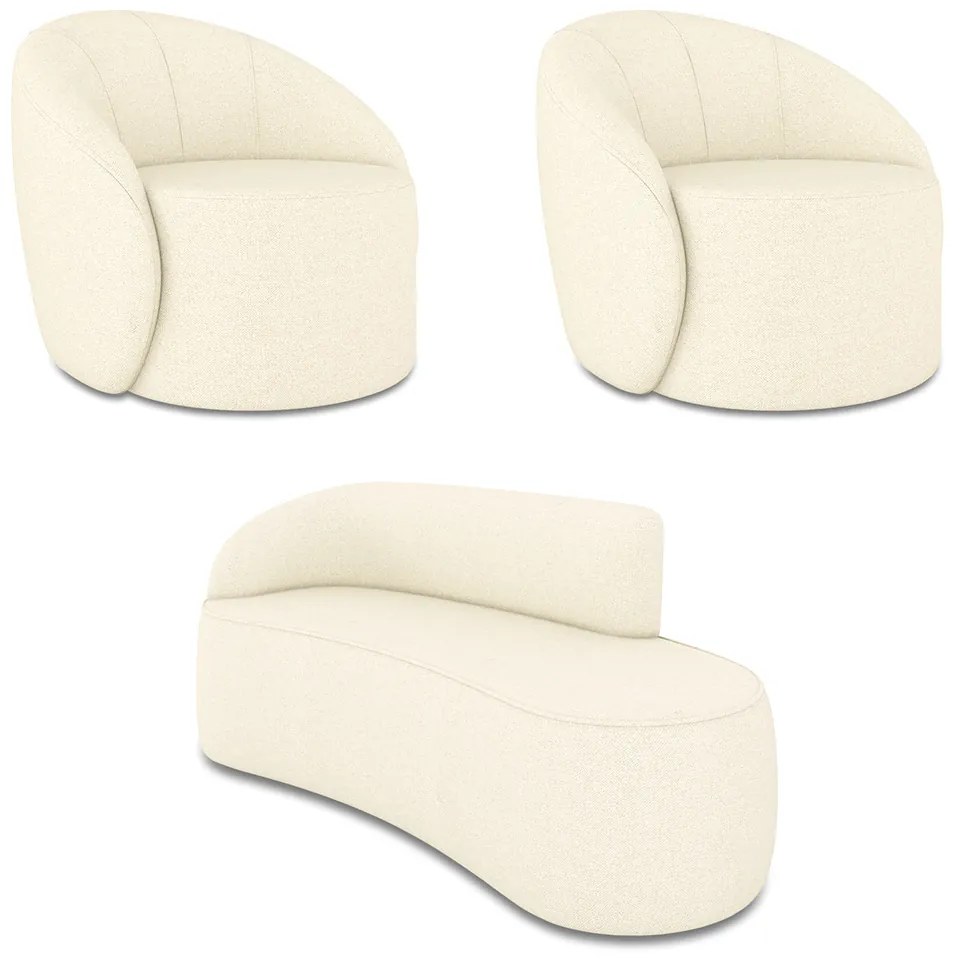 Sofá 3 Lugares Orgânico 180cm Morgan e 2 Poltronas Lua Linho - Bege