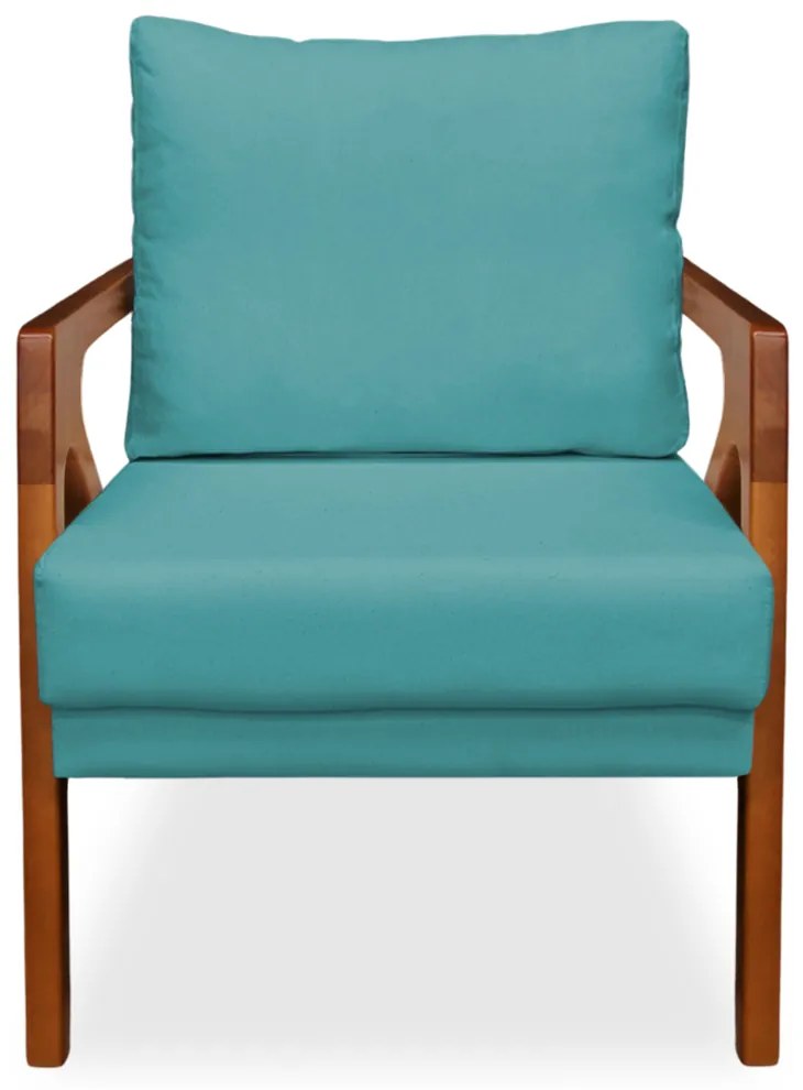 Poltrona Decorativa Amber Base De Madeira Veludo Azul Tiffany
