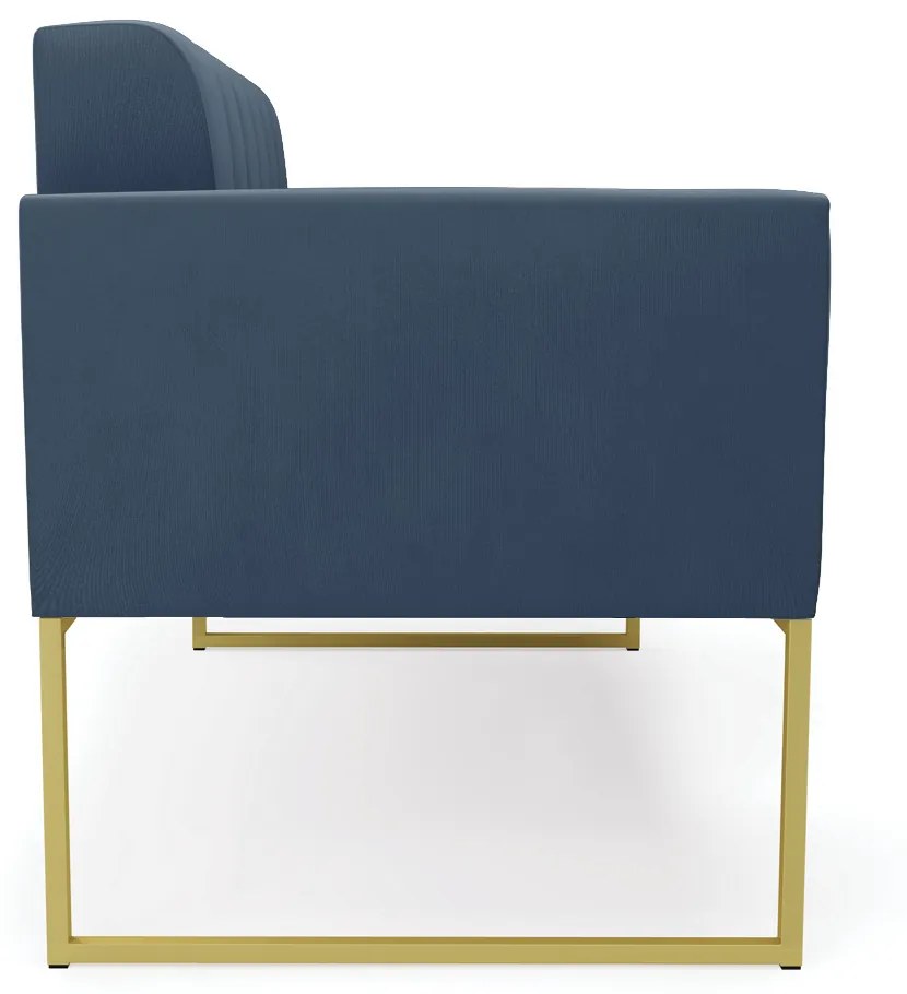 Sofá Namoradeira Elisa Suede Azul Marinho Base Metálica Industrial Dourado - D'Rossi
