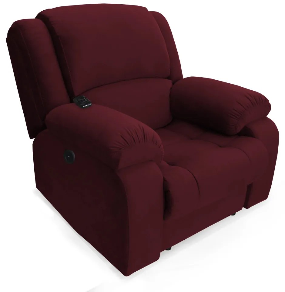 Poltrona Decorativa Magnum Reclinável Elétrica com Massagem Suede Bordô