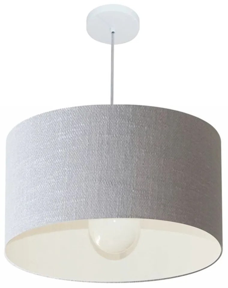 Lustre Pendente Cilíndrico Md-4169 Cúpula em Tecido 60x30cm Rustico Cinza - Bivolt
