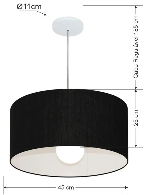 Lustre Pendente Cilíndrico Md-4204 Cúpula em Tecido 45x25cm Preto - Bivolt