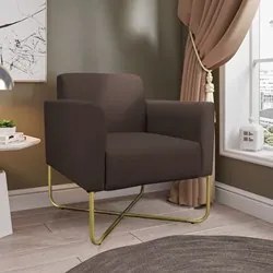 Kit 2 Poltronas Decorativas Base Industrial X Dourada Maressa S06 Sued
