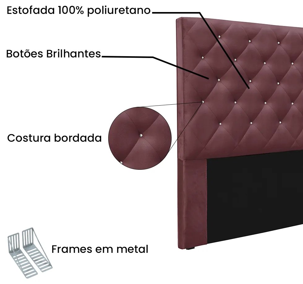 Cabeceira Cama Box King 195 cm Tania Veludo S04 - D'Rossi - Vinho
