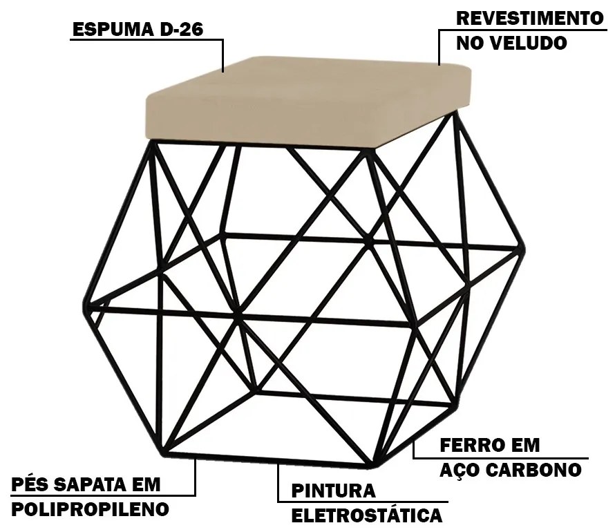 Kit 2 Puffs Decorativo Sala de Estar Base Preto Trixie Veludo Bege G41 - Gran Belo