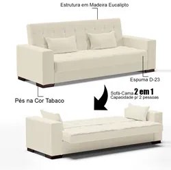 Sofá Cama para Sala de Estar Lisboa Linho Bege - Ibiza